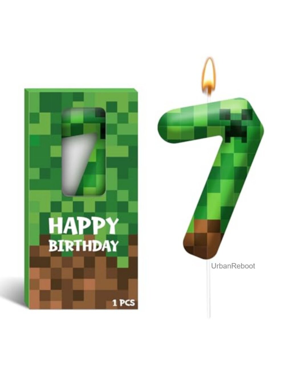 Pixel Birthday Candle Number 7 Themed Cake Topper Decor Paraffin Wax